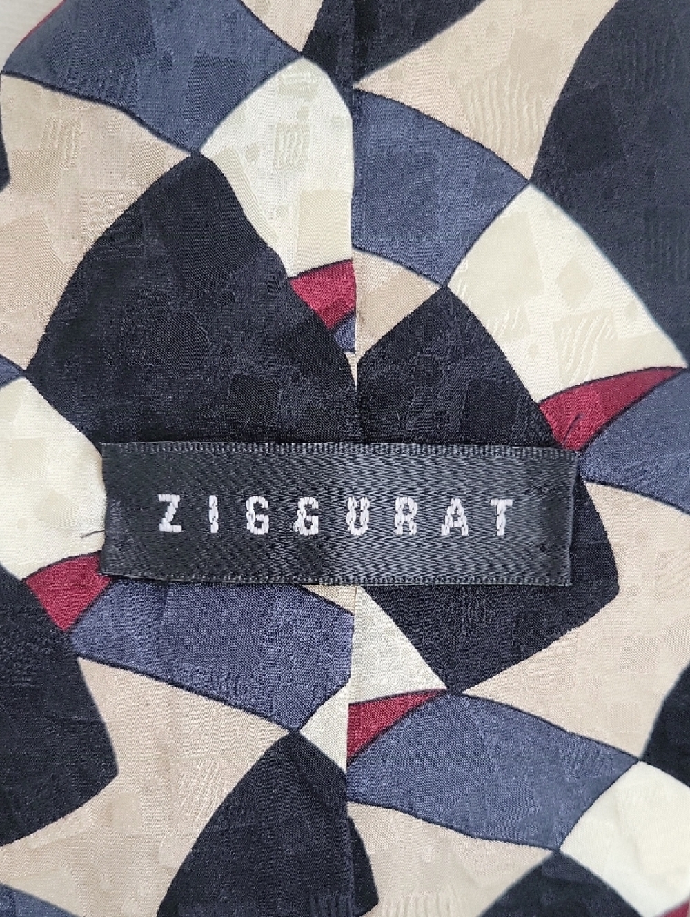 Ziggurat Silk Geometric Pattern Tie Black, Cream & Navy
